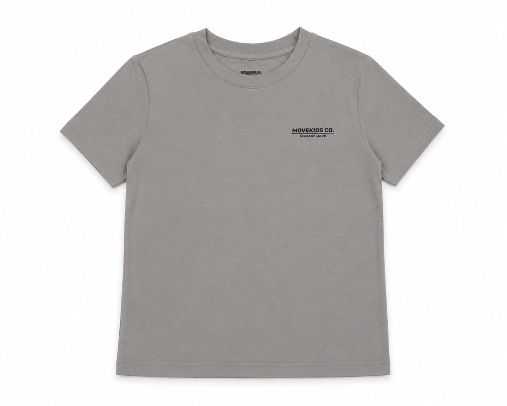 Soft grey sensory-friendly T-shirt for kids