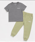  Soft grey T-shirt and calm green joggers sensory-friendly set for kids